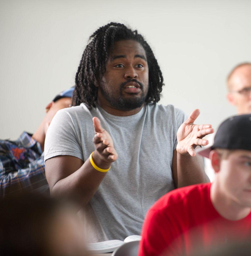 Student speaking in a sociology class.